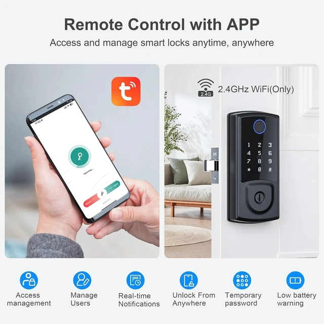 Alt view image 4 of 7 - Smart Deadbolt Door Lock Security Keyless EntryDoor Lock for Front Door | Fingerprint Lock, Touchscreen Keypad, Electronic Door Knob, WiFi App Remote Control, Auto-Lock