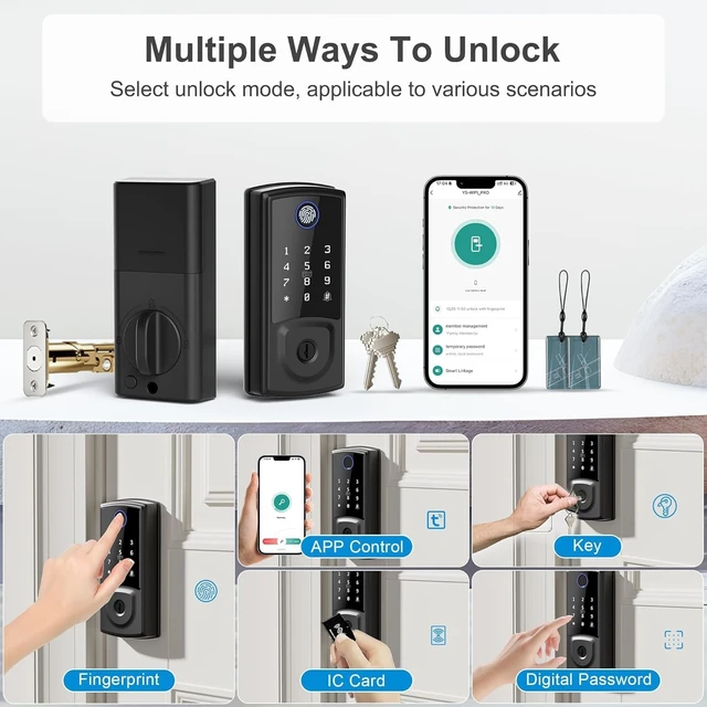 Alt view image 3 of 7 - Smart Deadbolt Door Lock Security Keyless EntryDoor Lock for Front Door | Fingerprint Lock, Touchscreen Keypad, Electronic Door Knob, WiFi App Remote Control, Auto-Lock