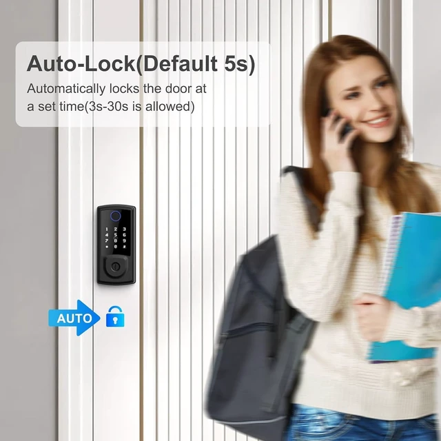 Alt view image 6 of 7 - Smart Deadbolt Door Lock Security Keyless EntryDoor Lock for Front Door | Fingerprint Lock, Touchscreen Keypad, Electronic Door Knob, WiFi App Remote Control, Auto-Lock