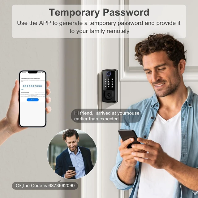 Alt view image 7 of 7 - Smart Deadbolt Door Lock Security Keyless EntryDoor Lock for Front Door | Fingerprint Lock, Touchscreen Keypad, Electronic Door Knob, WiFi App Remote Control, Auto-Lock