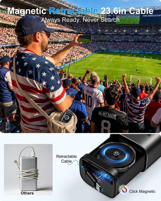 Alt view image 3 of 7 - Laptop Power Bank, 165W 20,000mAh Retractable Cable Aluminum Unibody | TFT Display Portable Charger Power Bank, Battery Bank for MacBook Pro/Air/iPhone 18 Pro/iPad/S26 Ultra/Dell/HP(TSA-Approved)
