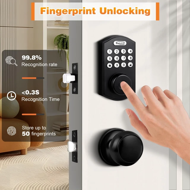Alt view image 5 of 6 - Smart Keyless Entry Door Lock with Knob Set, Fingerprint Digital Door Lock for Front Door, Door Knob with Electronic Keypad Deadbolt, Auto Lock, App, Black