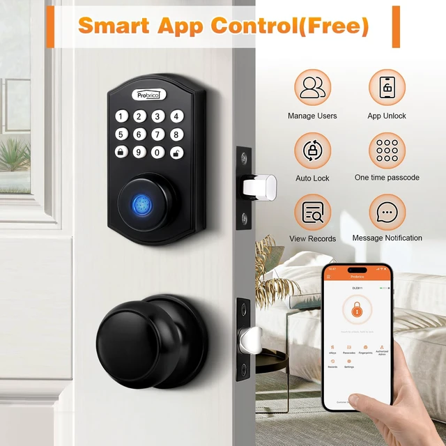 Alt view image 4 of 6 - Smart Keyless Entry Door Lock with Knob Set, Fingerprint Digital Door Lock for Front Door, Door Knob with Electronic Keypad Deadbolt, Auto Lock, App, Black