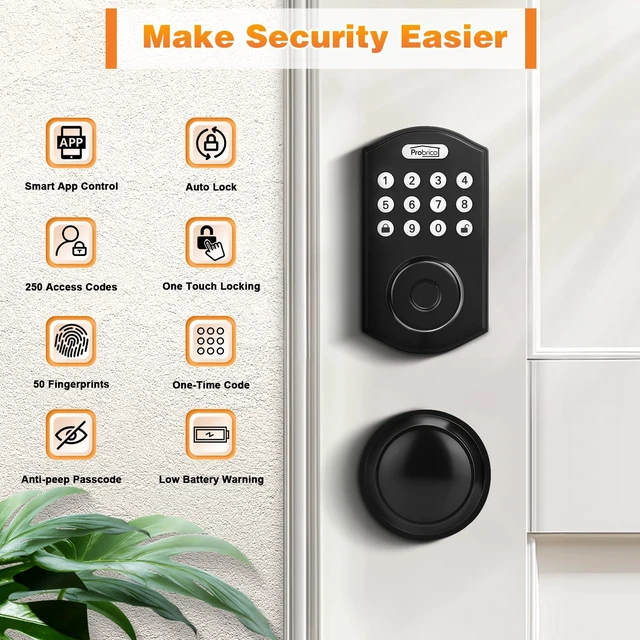 Alt view image 3 of 6 - Smart Keyless Entry Door Lock with Knob Set, Fingerprint Digital Door Lock for Front Door, Door Knob with Electronic Keypad Deadbolt, Auto Lock, App, Black