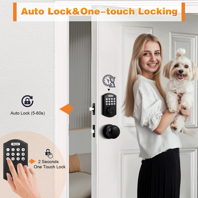Alt view image 6 of 6 - Smart Keyless Entry Door Lock with Knob Set, Fingerprint Digital Door Lock for Front Door, Door Knob with Electronic Keypad Deadbolt, Auto Lock, App, Black