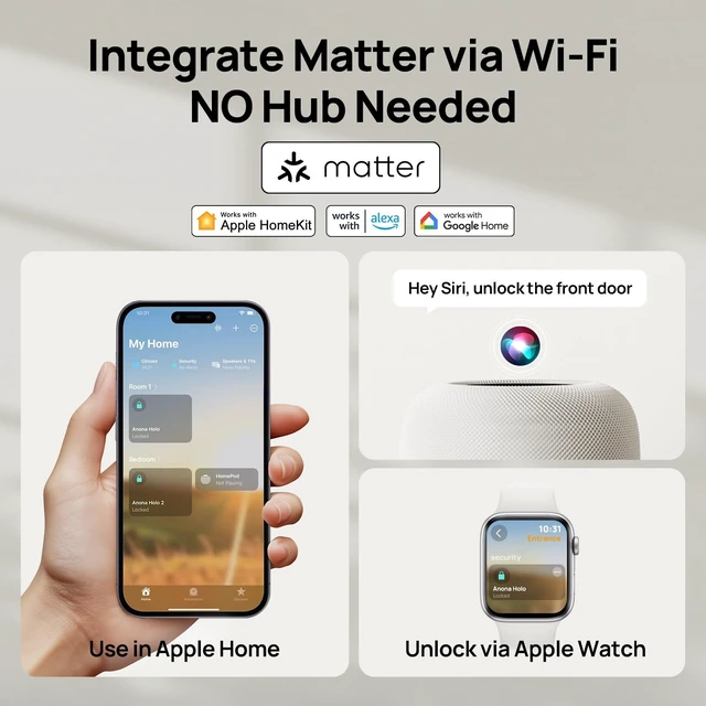 Alt view image 3 of 7 - Holo Wi-Fi Smart Lock with Keypad, Keyless Entry Deadbolt Door Lock with App Remote Control, AutoLock & Anomaly Detection, Non-Destructive Installation, Supports Alexa, Apple Home