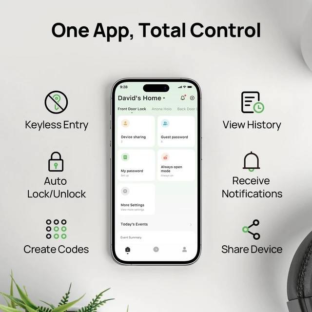 Alt view image 5 of 7 - Holo Wi-Fi Smart Lock with Keypad, Keyless Entry Deadbolt Door Lock with App Remote Control, AutoLock & Anomaly Detection, Non-Destructive Installation, Supports Alexa, Apple Home