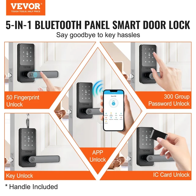 Alt view image 2 of 7 - Smart Lock, 5-in-1 Smart Door Knob, Fingerprint, Password, Bluetooth App, IC Card and Key Unlock, Keyless Entry Door Lock with Handle, Auto Locking Design, for Home, Apartment, Office, or Hotel