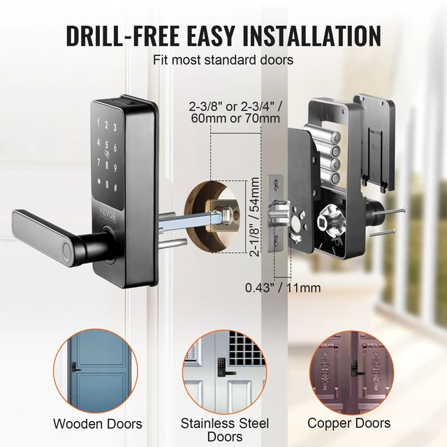 Alt view image 5 of 7 - Smart Lock, 5-in-1 Smart Door Knob, Fingerprint, Password, Bluetooth App, IC Card and Key Unlock, Keyless Entry Door Lock with Handle, Auto Locking Design, for Home, Apartment, Office, or Hotel