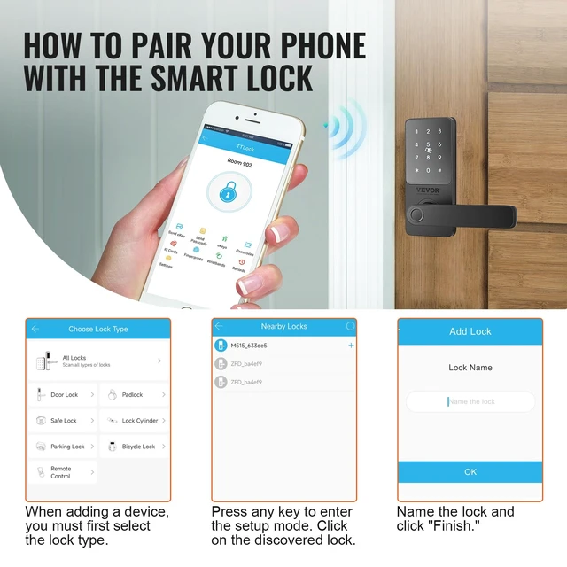 Alt view image 7 of 7 - Smart Lock, 5-in-1 Smart Door Knob, Fingerprint, Password, Bluetooth App, IC Card and Key Unlock, Keyless Entry Door Lock with Handle, Auto Locking Design, for Home, Apartment, Office, or Hotel