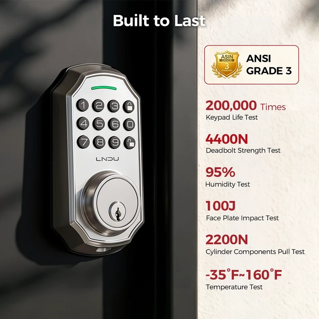 Alt view image 3 of 7 - Keyless Entry Door Lock for Front Door, Keypad Deadbolt Lock with Code, Electronic Door Lock with 2 Keys, Auto Lock, Easy Installation, Satin Nickel