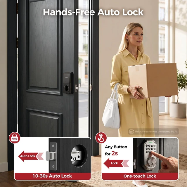 Alt view image 5 of 7 - Keyless Entry Door Lock for Front Door, Keypad Deadbolt Lock with Code, Electronic Door Lock with 2 Keys, Auto Lock, Easy Installation, Satin Nickel