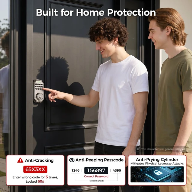 Alt view image 4 of 7 - Keyless Entry Door Lock for Front Door, Keypad Deadbolt Lock with Code, Electronic Door Lock with 2 Keys, Auto Lock, Easy Installation, Satin Nickel