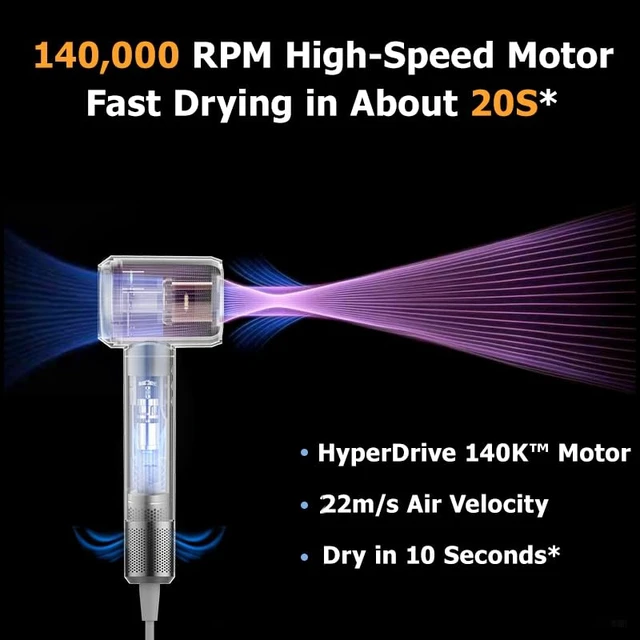 Alt view image 6 of 7 - Future Smart Hair Dryer, Touchscreen Control, Auto Hand Detection, 15 Settings, 500 Million Negative Ions, 140,000 RPM Brushless Motor, High-Speed Fast Drying Blow Dryer for Salon & Home