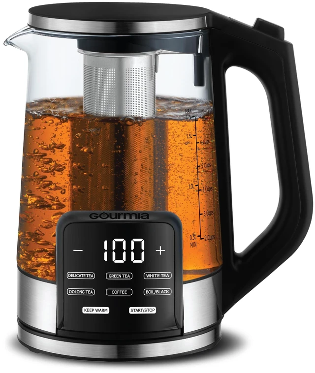 Main image of Electric Glass Kettle - 1.7L Capacity, Digital Display, Black | Tea & Coffee Brewer with Digital Touch Display, 6 Presets, Adjustable Time & Temperature, Removable Stainless Steel Infuser