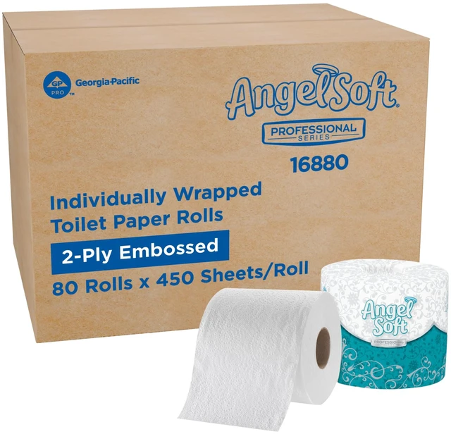 Main image of Angel Soft Professional Series by Georgia-Pacific PRO 2-Ply Embossed Toilet Paper, White, Individually Wrapped, 450 Sheets Per Roll, 80 Toilet Tissue Rolls Per Case, 16880
