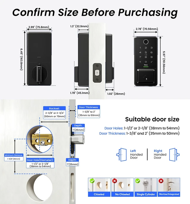Alt view image 4 of 4 - Wi-Fi Fingerprint Smart Door Lock for Front Door | Built in Wi-Fi, Remote APP Control