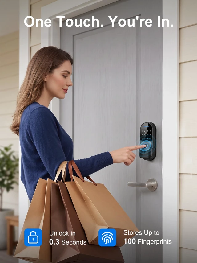 Alt view image 3 of 7 - Smart Lock with Built-in WiFi, Fingerprint Keyless Entry Door Lock with Keypad, Tuya App Remote Access, Temporary Passcodes, Auto Lock, IC Cards and Keys, No Hub Required, Black