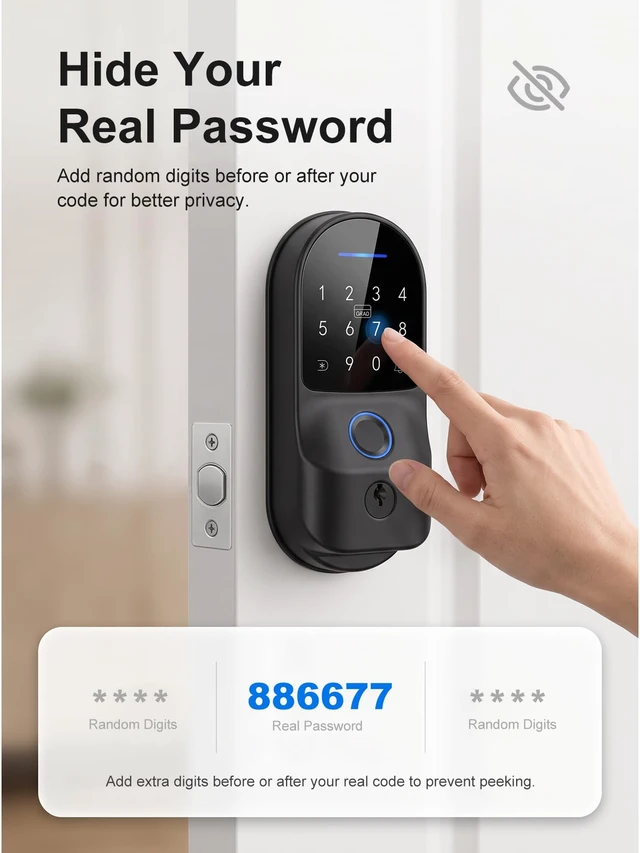 Alt view image 4 of 7 - Smart Lock with Built-in WiFi, Fingerprint Keyless Entry Door Lock with Keypad, Tuya App Remote Access, Temporary Passcodes, Auto Lock, IC Cards and Keys, No Hub Required, Black