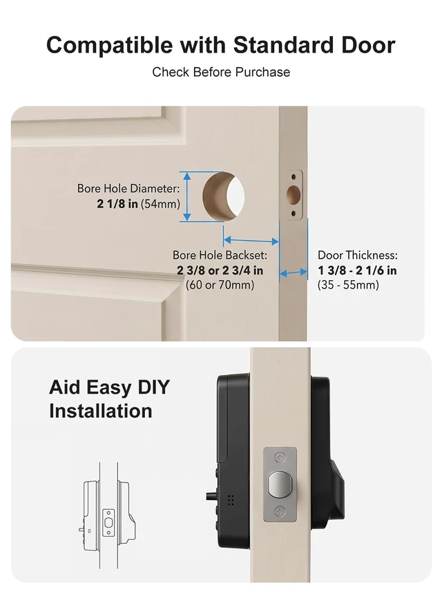 Alt view image 6 of 7 - Smart Lock with Built-in WiFi, Fingerprint Keyless Entry Door Lock with Keypad, Tuya App Remote Access, Temporary Passcodes, Auto Lock, IC Cards and Keys, No Hub Required, Black