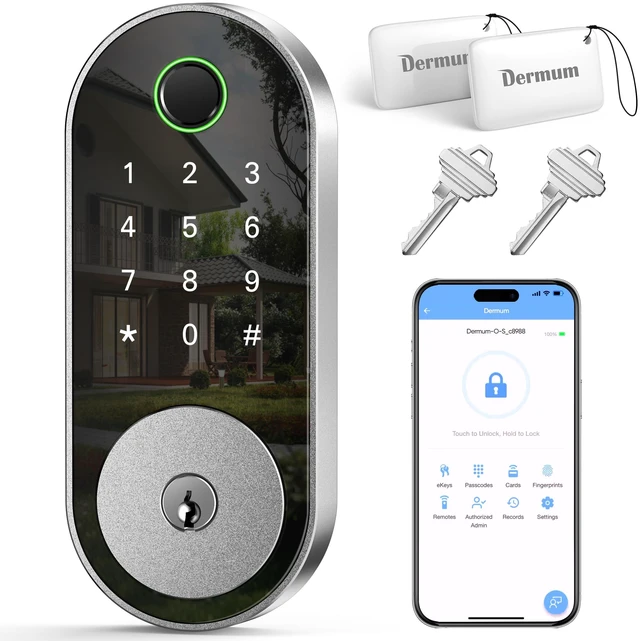 Main image of Fingerprint Smart Door Lock Keypad Deadbolt Keyless Entry with Fingerprint, Code, FOB, App & Key, Remote Access for Home, Airbnb/Rental, Auto-Lock, Privacy Mode, Alexa/Google Compatible, DIY Install