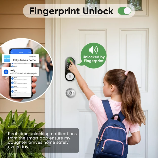 Alt view image 3 of 7 - Fingerprint Smart Door Lock Keypad Deadbolt Keyless Entry with Fingerprint, Code, FOB, App & Key, Remote Access for Home, Airbnb/Rental, Auto-Lock, Privacy Mode, Alexa/Google Compatible, DIY Install