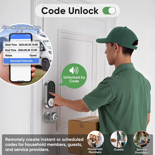 Alt view image 4 of 7 - Fingerprint Smart Door Lock Keypad Deadbolt Keyless Entry with Fingerprint, Code, FOB, App & Key, Remote Access for Home, Airbnb/Rental, Auto-Lock, Privacy Mode, Alexa/Google Compatible, DIY Install