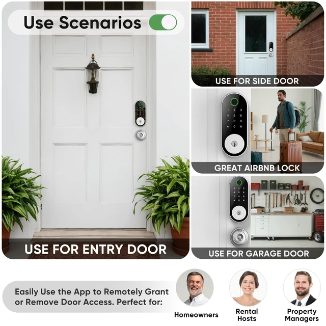 Alt view image 5 of 7 - Fingerprint Smart Door Lock Keypad Deadbolt Keyless Entry with Fingerprint, Code, FOB, App & Key, Remote Access for Home, Airbnb/Rental, Auto-Lock, Privacy Mode, Alexa/Google Compatible, DIY Install