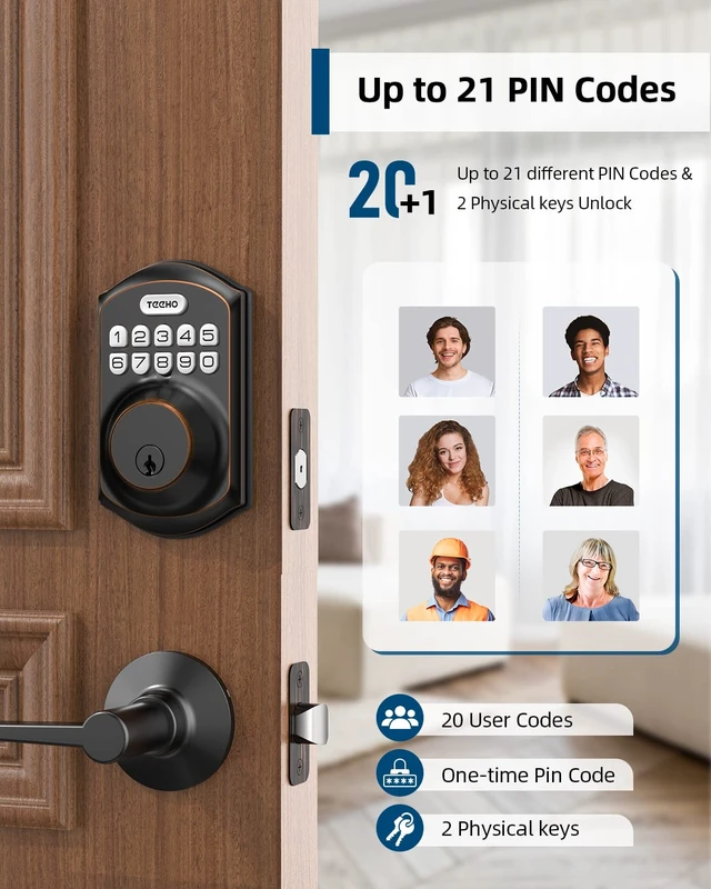 Alt view image 2 of 7 - TE001L Keyless Entry Door Lock with 2 Handles - Electronic Keypad Deadbolt with Door Lever, Front Door Handle Sets, Auto Lock, Easy Installation, Oil Rubbed Bronze