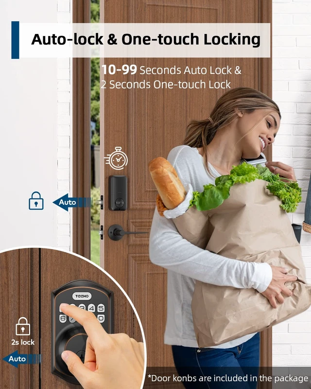 Alt view image 3 of 7 - TE001L Keyless Entry Door Lock with 2 Handles - Electronic Keypad Deadbolt with Door Lever, Front Door Handle Sets, Auto Lock, Easy Installation, Oil Rubbed Bronze
