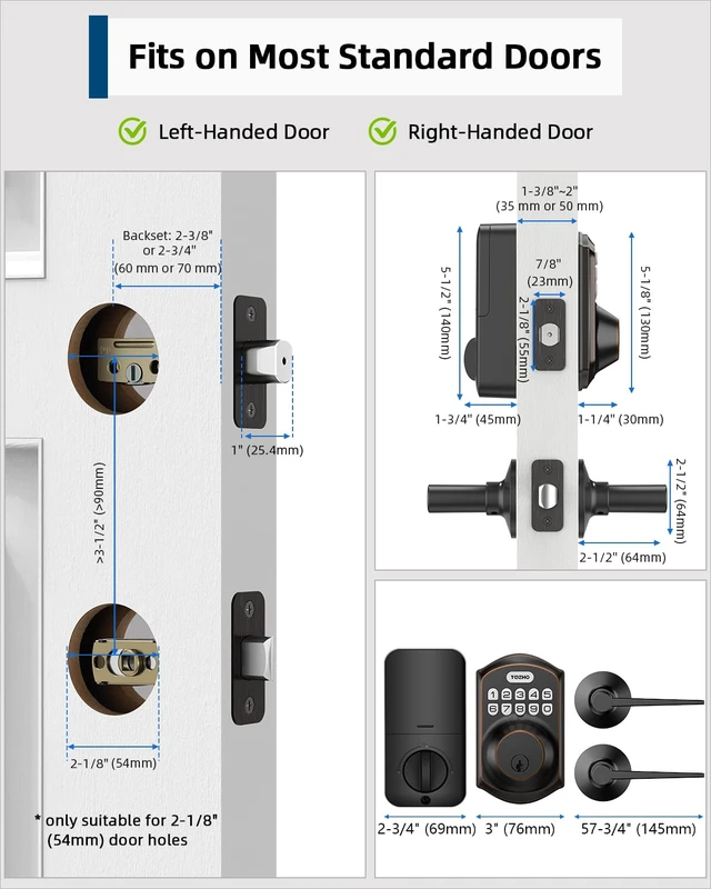 Alt view image 6 of 7 - TE001L Keyless Entry Door Lock with 2 Handles - Electronic Keypad Deadbolt with Door Lever, Front Door Handle Sets, Auto Lock, Easy Installation, Oil Rubbed Bronze