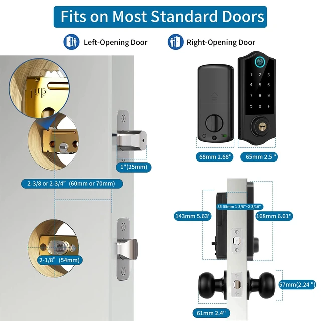 Alt view image 6 of 7 - APP Fingerprint Smart Door Locks for Front Door with Handle Set | Keyless Entry Door Lock Keypad Deadbolt, Bluetooth Digital Electronic Touchscreen, Easy Install, Auto Lock, Black