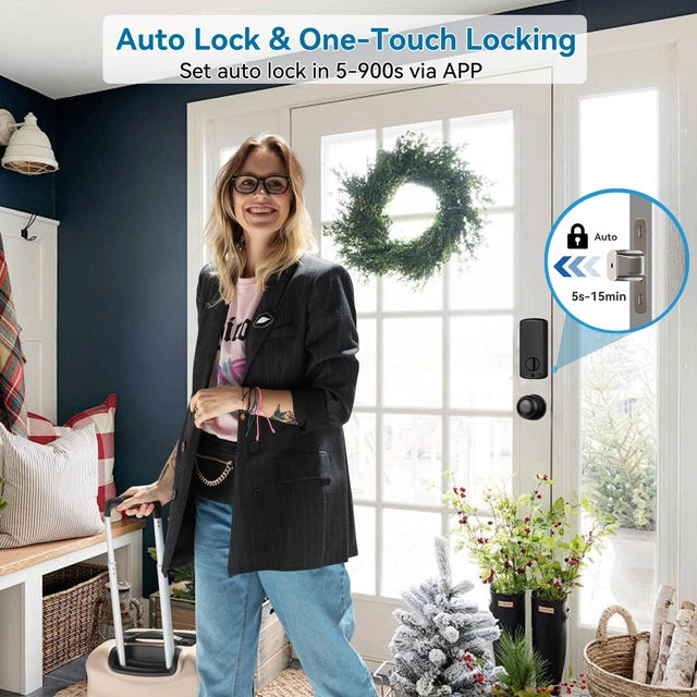 Alt view image 5 of 7 - APP Fingerprint Smart Door Locks for Front Door with Handle Set | Keyless Entry Door Lock Keypad Deadbolt, Bluetooth Digital Electronic Touchscreen, Easy Install, Auto Lock, Aged Bronze