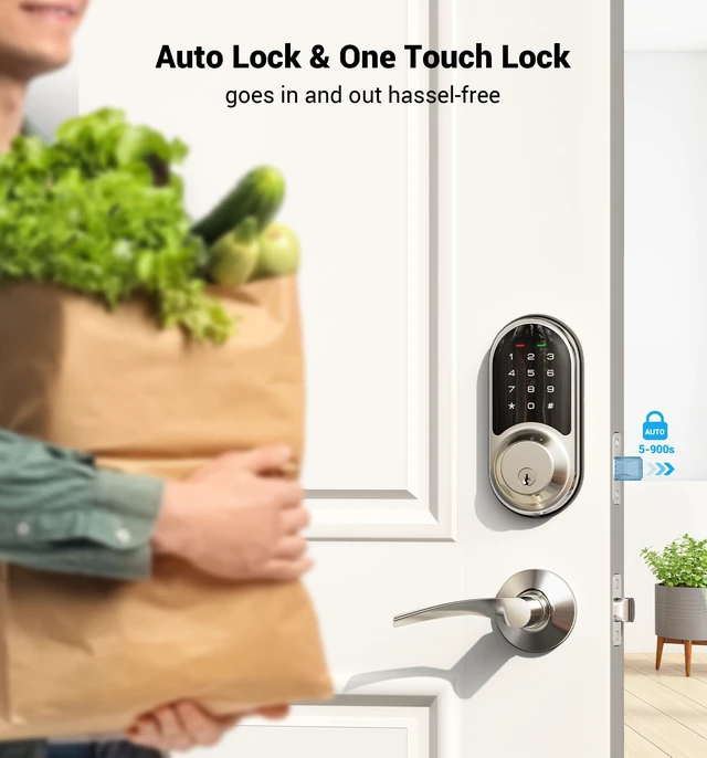 Alt view image 3 of 6 - RZ06B Smart Lock for Front Door with 2 Lever Handle Set, Satin Nickel | 5 in 1 Keyless Entry, Electronic Digital Touchscreen Deadbolt, App Control, 250+ Codes, Auto-Lock, BHMA Certified