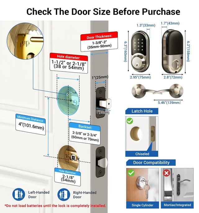 Alt view image 6 of 6 - RZ06B Smart Lock for Front Door with 2 Lever Handle Set, Satin Nickel | 5 in 1 Keyless Entry, Electronic Digital Touchscreen Deadbolt, App Control, 250+ Codes, Auto-Lock, BHMA Certified