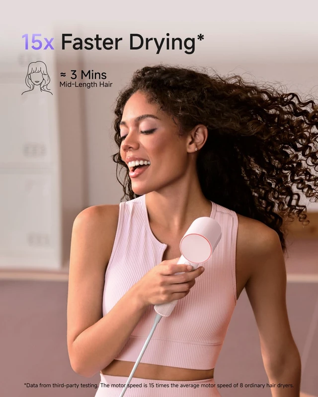 Alt view image 2 of 7 - Air 15 x Fast Drying Ionic Hair Dryer for Travel, Palm-Sized, Pink | Ultra Light, 200M Negative Ions for Frizz Control, Heat Protection, 5 Modes & 2 Airspeeds, Perfect for Styling & Daily Use