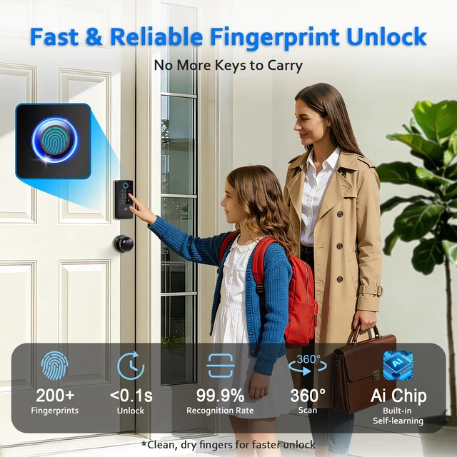 Alt view image 3 of 7 - Smart Door Lock Deadbolt, Keyless Entry Door Lock with Fingerprint & Keypad,App Control,Auto Lock,Secure Electronic Digital Lock for Front Door Home Apartment Rental,Easy Installation,Matte Black