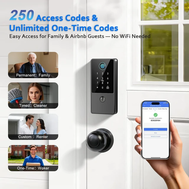 Alt view image 4 of 7 - Smart Door Lock Deadbolt, Keyless Entry Door Lock with Fingerprint & Keypad,App Control,Auto Lock,Secure Electronic Digital Lock for Front Door Home Apartment Rental,Easy Installation,Matte Black
