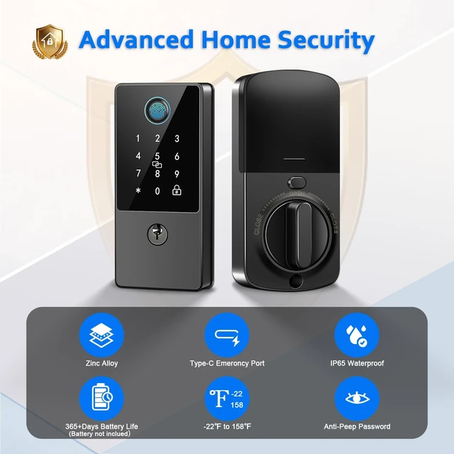 Alt view image 5 of 7 - Smart Door Lock Deadbolt, Keyless Entry Door Lock with Fingerprint & Keypad,App Control,Auto Lock,Secure Electronic Digital Lock for Front Door Home Apartment Rental,Easy Installation,Matte Black