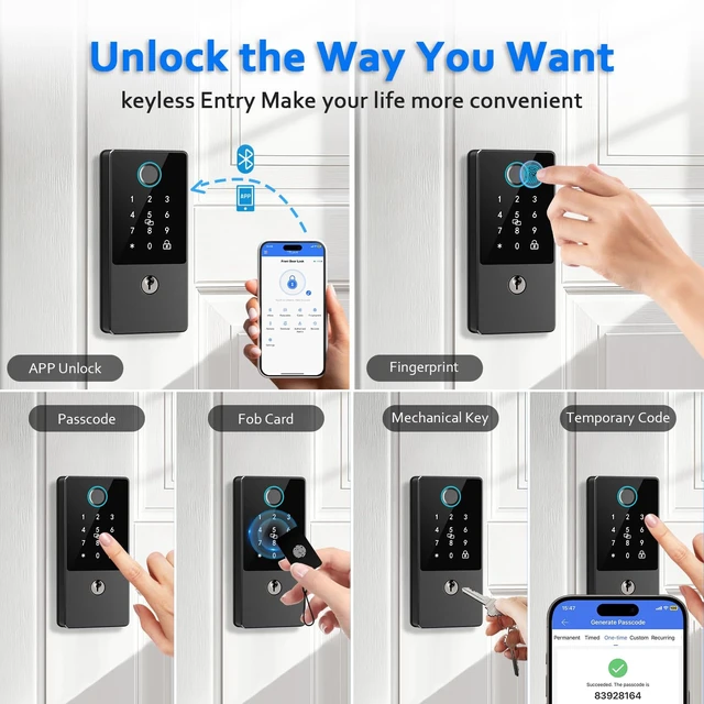 Alt view image 2 of 7 - Smart Door Lock Deadbolt, Keyless Entry Door Lock with Fingerprint & Keypad,App Control,Auto Lock,Secure Electronic Digital Lock for Front Door Home Apartment Rental,Easy Installation,Matte Black
