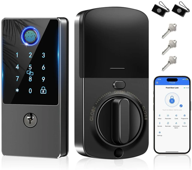 Main image of Smart Door Lock Deadbolt, Keyless Entry Door Lock with Fingerprint & Keypad,App Control,Auto Lock,Secure Electronic Digital Lock for Front Door Home Apartment Rental,Easy Installation,Matte Black