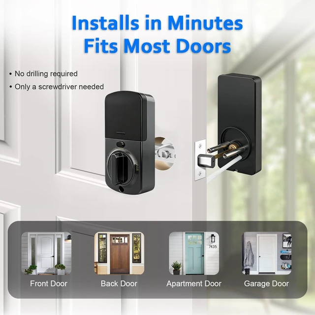 Alt view image 7 of 7 - Smart Door Lock Deadbolt, Keyless Entry Door Lock with Fingerprint & Keypad,App Control,Auto Lock,Secure Electronic Digital Lock for Front Door Home Apartment Rental,Easy Installation,Matte Black