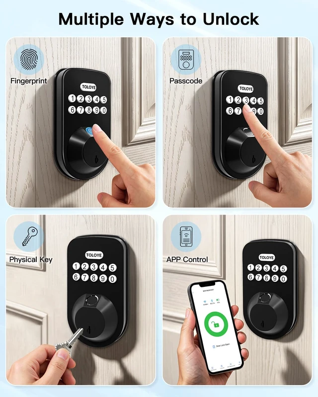 Alt view image 2 of 7 - WiFi Keyless Entry Smart Lock Fingerprint Deadbolt for Front Door | Matte Black, AutoLock, App Remote Unlock, Low Battery Alert, Anti-Peep Tech, IP65 Waterproof, Easy Install, 2 Backup Keys