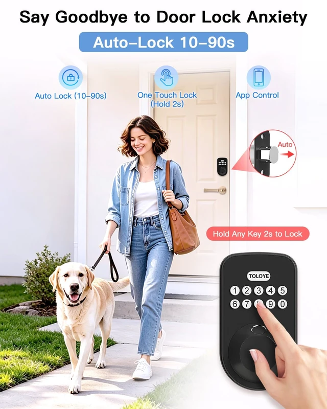 Alt view image 5 of 7 - WiFi Keyless Entry Smart Lock Fingerprint Deadbolt for Front Door | Matte Black, AutoLock, App Remote Unlock, Low Battery Alert, Anti-Peep Tech, IP65 Waterproof, Easy Install, 2 Backup Keys