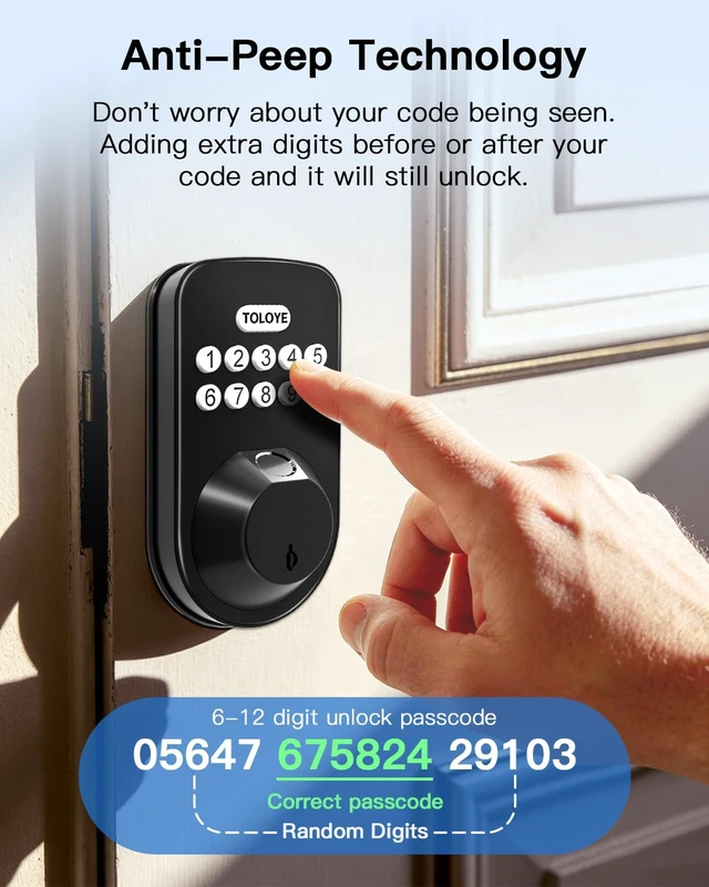 Alt view image 7 of 7 - WiFi Keyless Entry Smart Lock Fingerprint Deadbolt for Front Door | Matte Black, AutoLock, App Remote Unlock, Low Battery Alert, Anti-Peep Tech, IP65 Waterproof, Easy Install, 2 Backup Keys