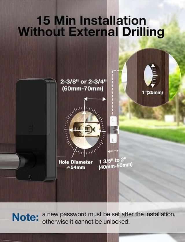 Alt view image 4 of 7 - Smart Door Lock, Keyless Entry Door Lock with Handle | Black, Fingerprint Lock, Touchscreen keypad, App control, Smart Deadbolt for Home, Apartment