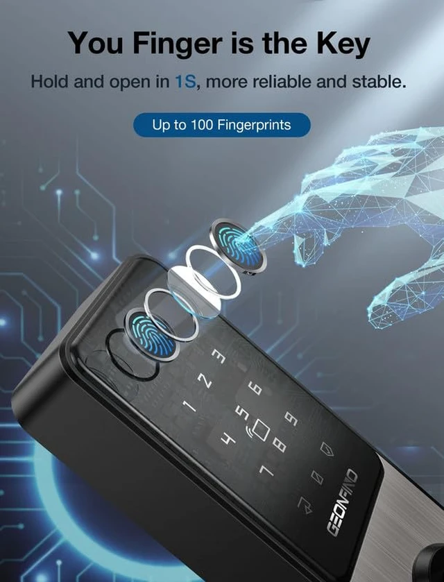 Alt view image 5 of 7 - Smart Door Lock, Keyless Entry Door Lock with Handle | Black, Fingerprint Lock, Touchscreen keypad, App control, Smart Deadbolt for Home, Apartment