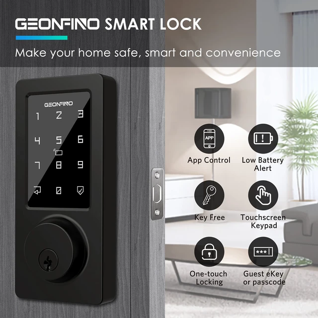 Alt view image 2 of 7 - Keyless Entry Door Lock, Smart Door Lock with Keypad, Black | Bluetooth, App Control, IC Card, Easy Install, Ideal for Home, Apartment, Office, Hotel