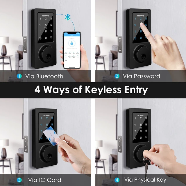 Alt view image 3 of 7 - Keyless Entry Door Lock, Smart Door Lock with Keypad, Black | Bluetooth, App Control, IC Card, Easy Install, Ideal for Home, Apartment, Office, Hotel
