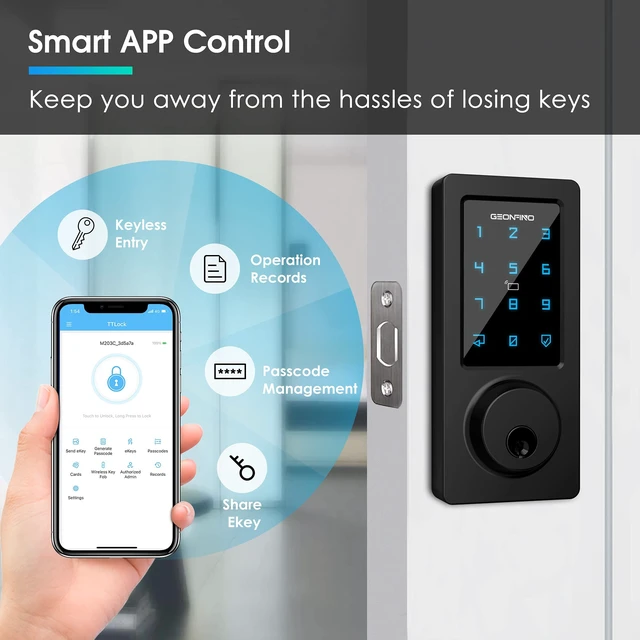 Alt view image 4 of 7 - Keyless Entry Door Lock, Smart Door Lock with Keypad, Black | Bluetooth, App Control, IC Card, Easy Install, Ideal for Home, Apartment, Office, Hotel